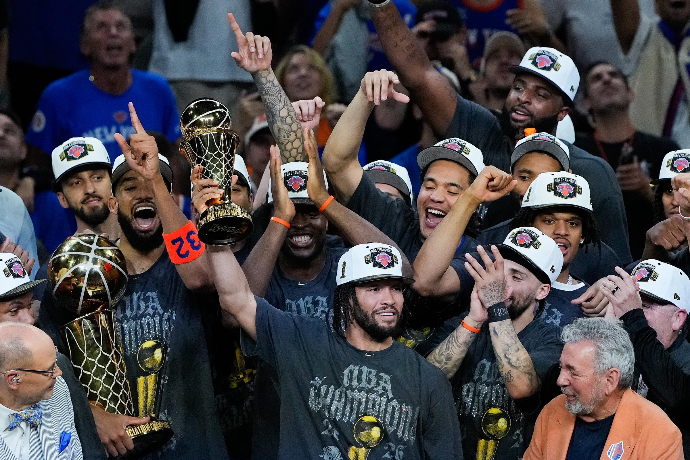 Championship team celebrating with fans