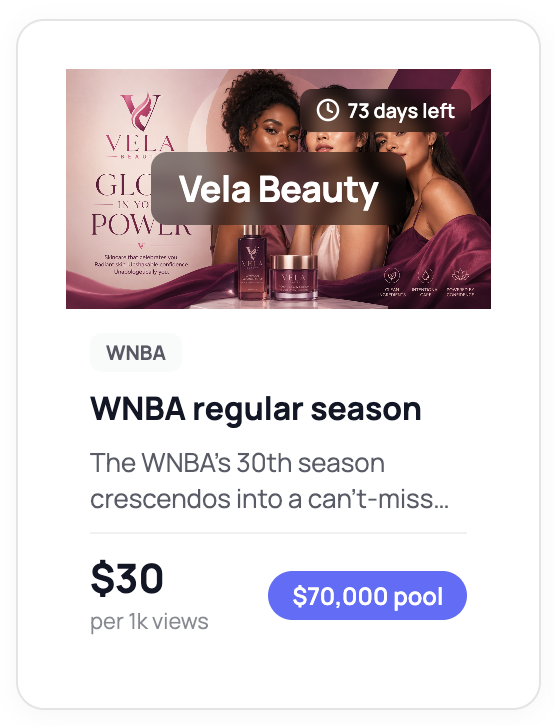 Vela Beauty sponsored moment for the WNBA regular season